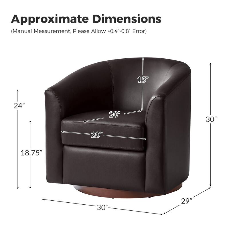 Haley Modern Swivel Barrel Faux Leather Chair with Solid Wood Base by HULALA HOME
