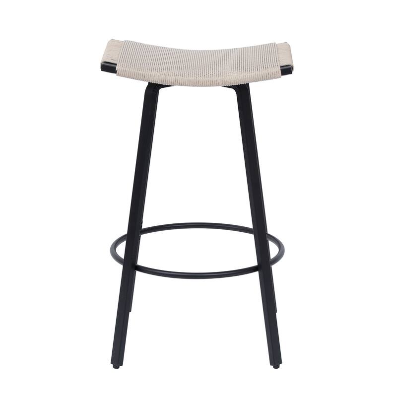 Set of 2 PVC Weaving Pub Stool Backless Handwoven Counter Height Bar Stools with Round Footrest