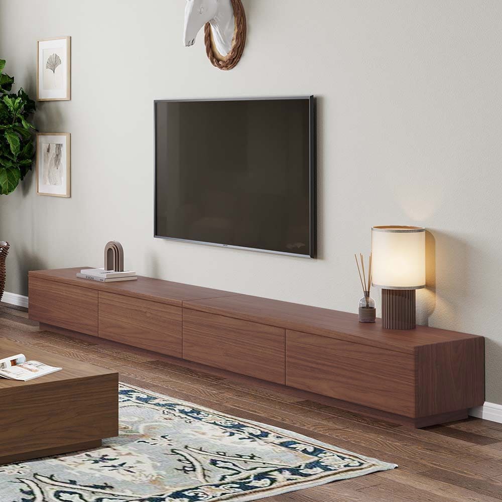 Minimalist Wood TV Stand with 4 Drawers Modern Long Media Console for up to 100 Inch Fully Assembled