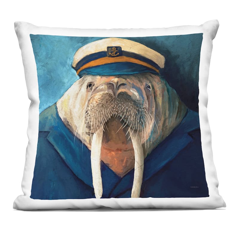 Stupell Sailor Captain Walrus Decorative Printed Throw Pillow Design by Kamdon Kreations - Accent - Polyester - Blue - Single