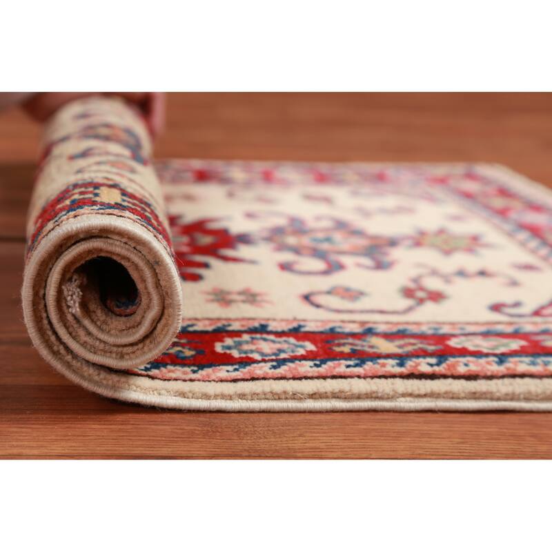 Ivory Kazak Oriental Accent Foyer Rug Handmade Wool Carpet - 2'0"x 3'0" - 2'0"x 3'0" - Ivory/Beige