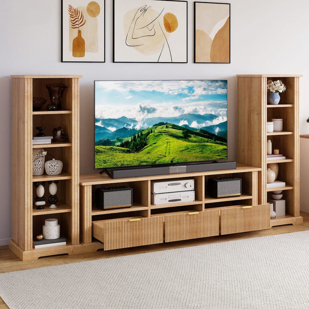 Moasis TV Stand with 2 Side Bookshelves for TVs Up to 65''