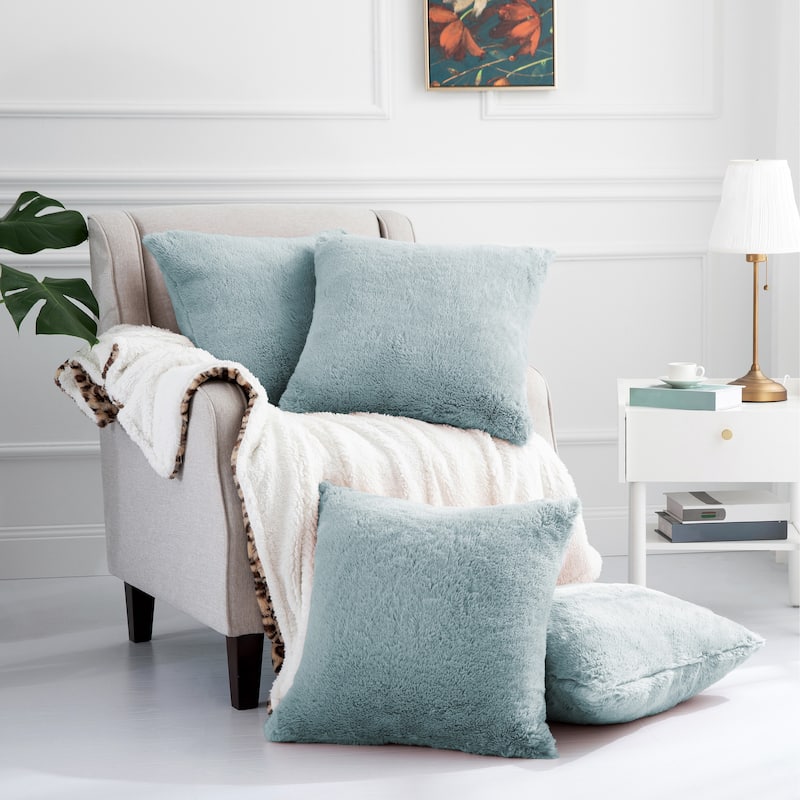 Decorative Rabbit Fauxfur Square Pillow Covers 4 Piece, NO INSERT