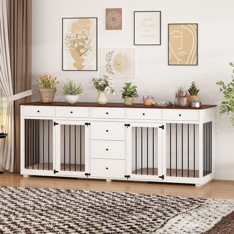 89" Dog Crate Furniture Large Furniture Style Dog Crate with Drawers