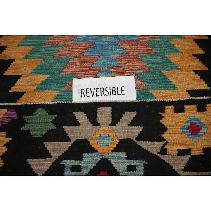 Hand Woven Oriental 100% Wool Carpet Southwestern Tribal Black Kilim Area Rug - 11' 6'' X 8' 2''
