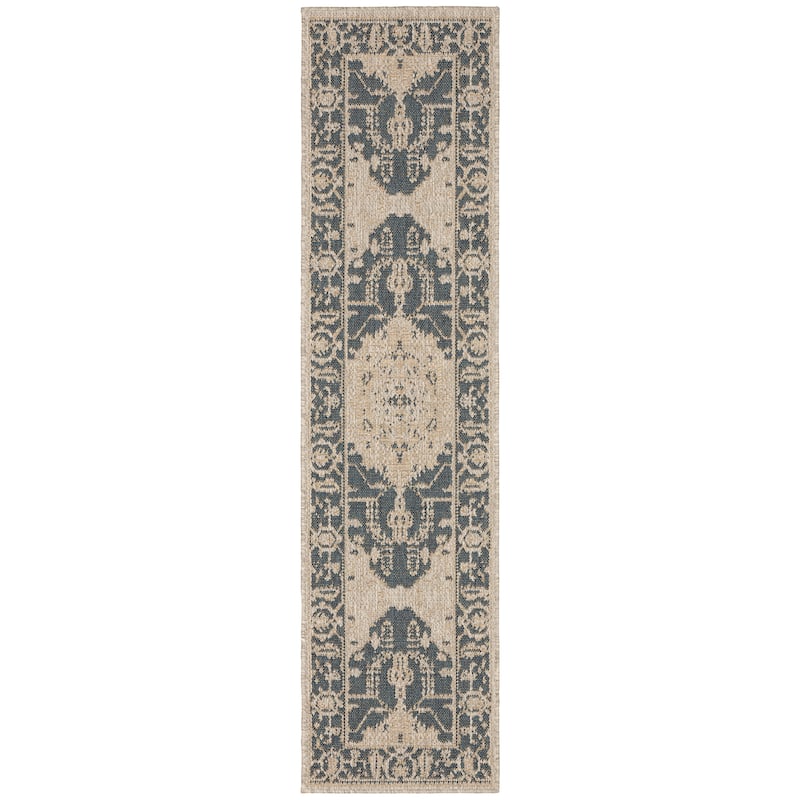 Vista Home Higgins Traditional Medallion Blue-Green/ Taupe Indoor/ Outdoor Area Rug