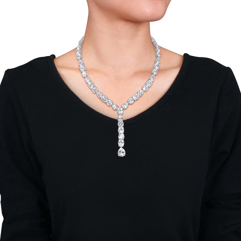 Miadora 150 3/4ct TGW Created White Sapphire Lariat Necklace in Sterling Silver - 16 in