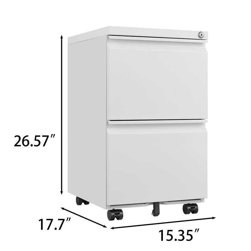 Modern File Cabinet Mobile File Cabinet Steel File Cabinet with 2 Drawers and Lock for Home Office, White