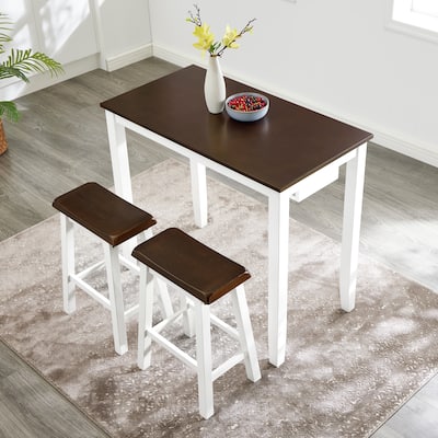 Industrial 3-Piece Bar Table and Chairs Set – Vintage Grey & White Breakfast Dining Set for Living Room, Dining Room.