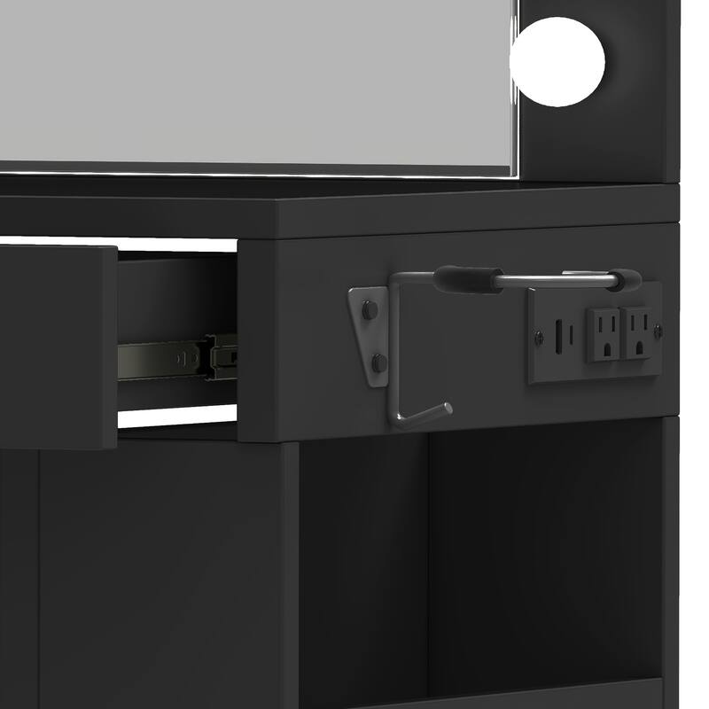 Moasis 39.5"W Bedroom Makeup Vanity Desk with Mirror and Power Outlets&Hairdryer Holder