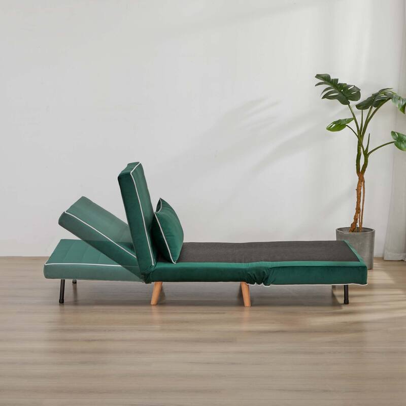 Modern Velvet Foldable Sofa Bed Piping 3 Position Backrest 10s Convert Grey Space Saving