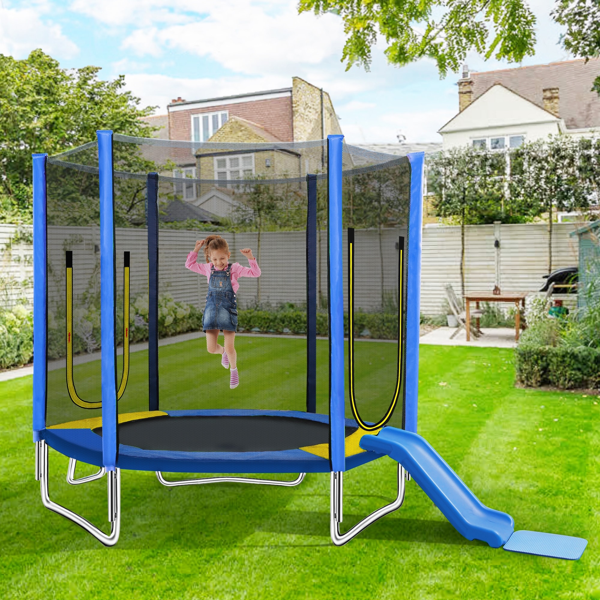 7 ft trampoline with slide on sale