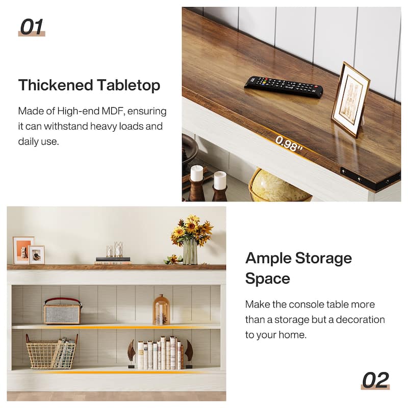 63 Inch Long Console Table with 3 Tiers Storage Shelves for Entryway - 11.81"D x 63"W x 33.3"H