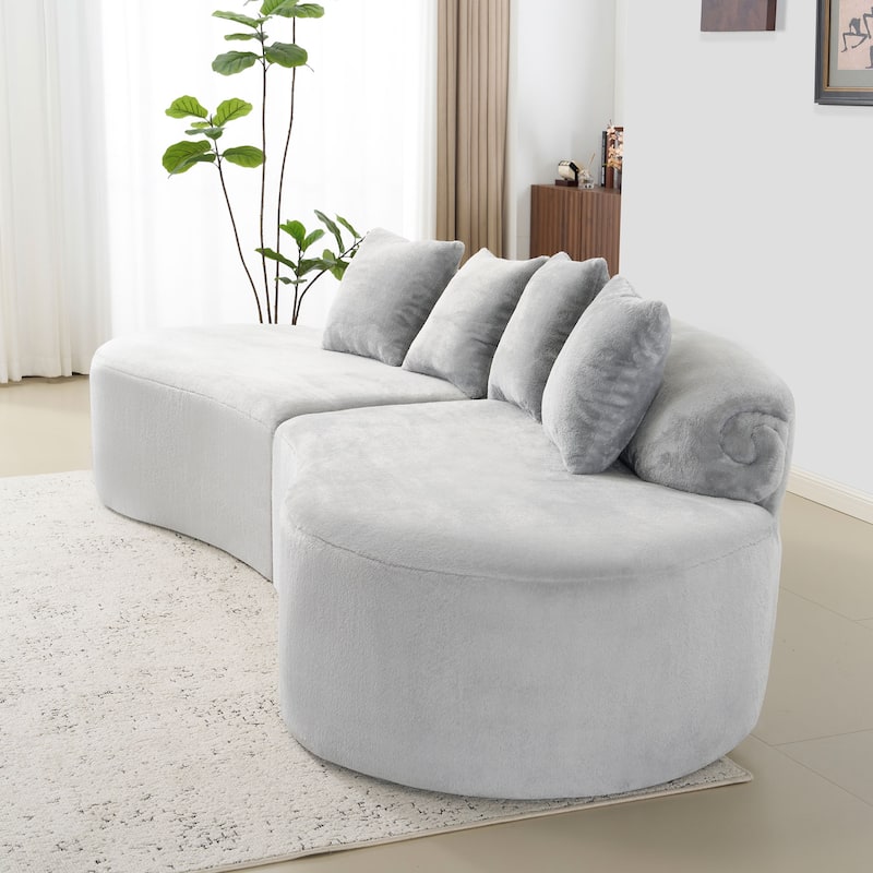 Modern And Simple Curved Flannelette Sofa.Creative Multi-Seater,With A Combination Of Pillows