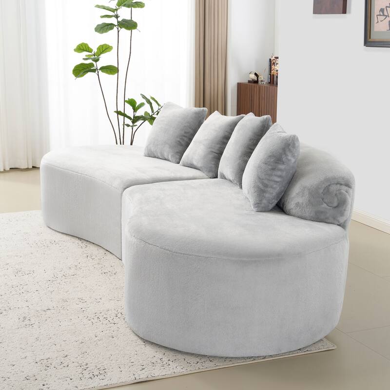 Roomfitters Modern Curved Flannelette Multi-Seater Sofa with Pillows, Creative Minimalist Design for Living Room