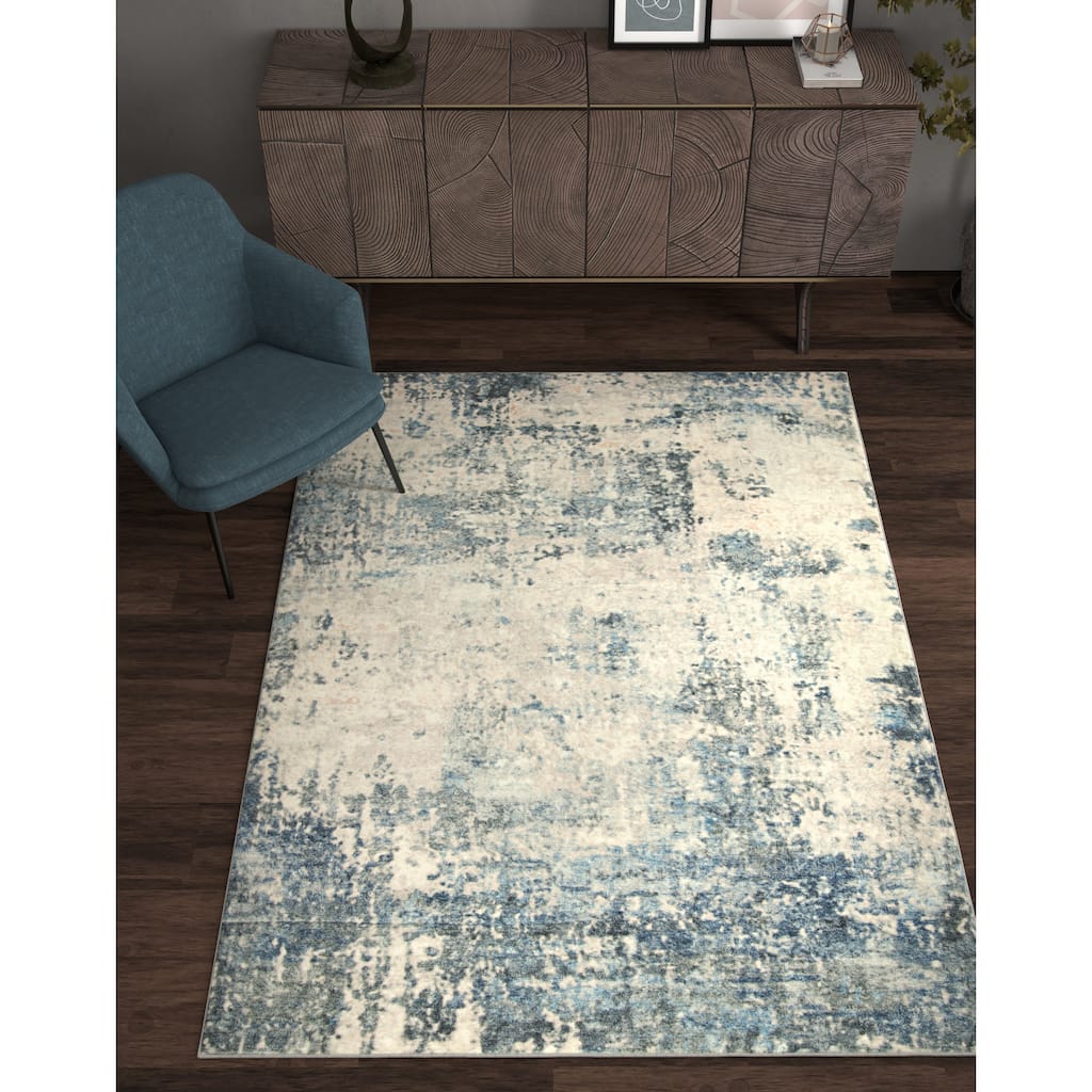 Domani Comfort Distressed Ombre Blues Faux Fur Area Rug