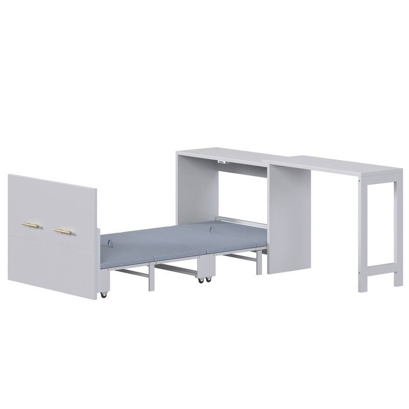 2 in 1 Murphy Bed ,Twin Size Murphy Cabinet Bed with Adjustable Position Desk, Murphy Chest Dresser Bed with Foldable Cushion
