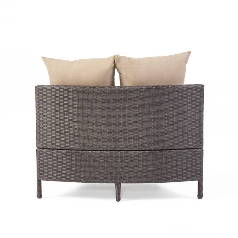 Newton Wicker Outdoor Curved Loveseat Sectional with Cushions by Christopher Knight Home