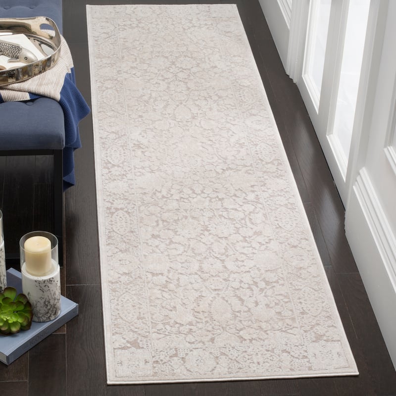 SAFAVIEH Reflection Eulah Modern Oriental Polyester Rug - 2'3" x 16' Runner - Beige/Cream