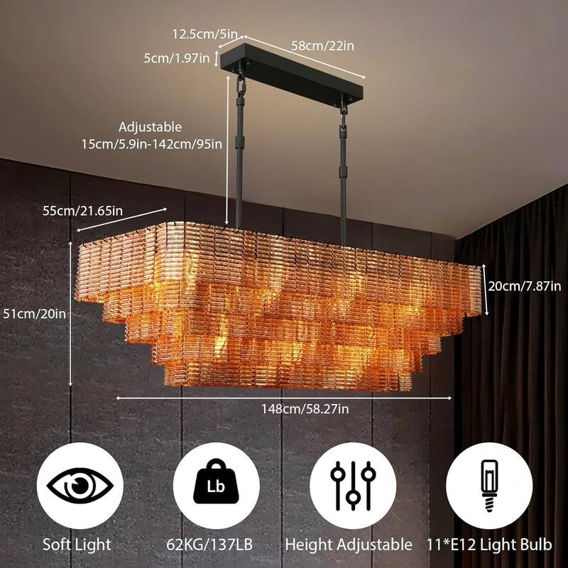 KAYLA Rectangle Ceiling Chandeliers Big Home Decoration Large Hanging Lamps for Dining Room,Pendant Lights