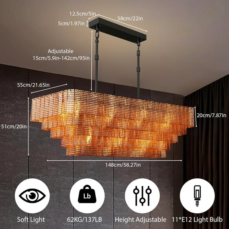 Modern Chandelier, 41 in. 9-Light Black & 59 in. 11-Light Gold Options for Dining Room, Living Room, Foyer, Bedroom