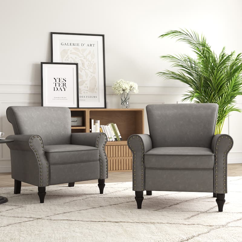 Mid-Century Modern Accent Chairs with Nailhead Trim