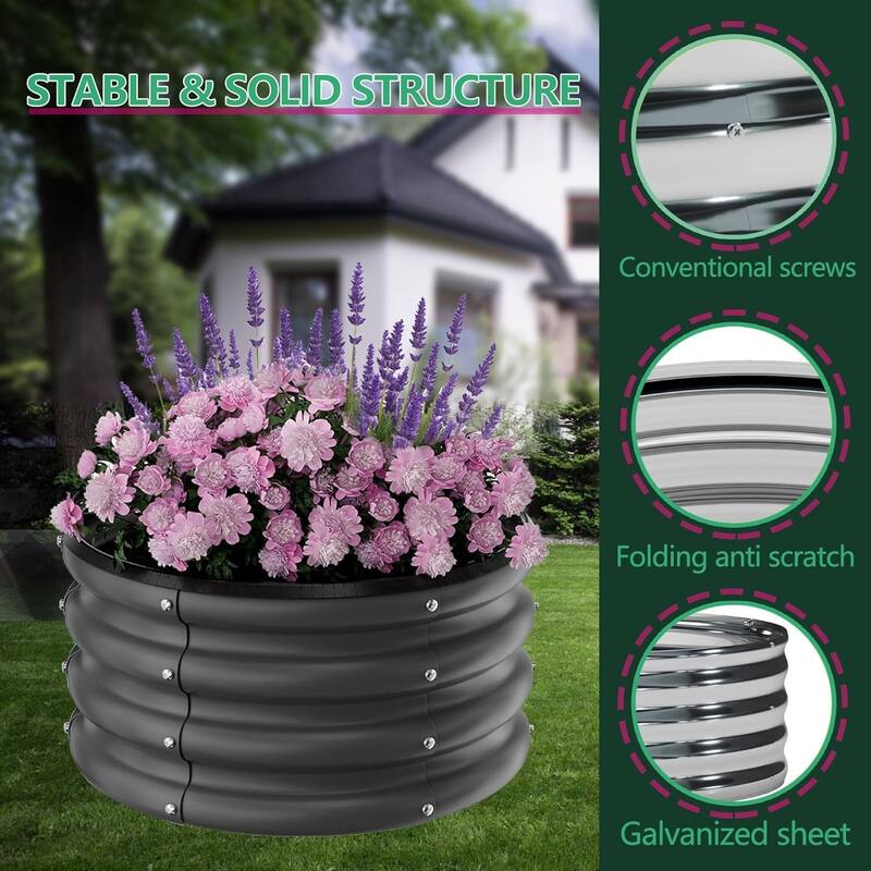 3-Pack Round Galvanized Steel Raised Garden Beds - 2x2x1Ft Heavy-Duty Open-Bottom Planters Sliver