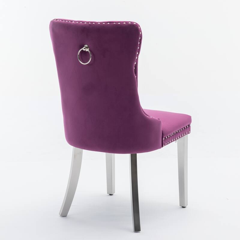 Tufted Solid Wood Velvet Upholstered Dining Chair with Chrome Steel Plating Legs Set of 2