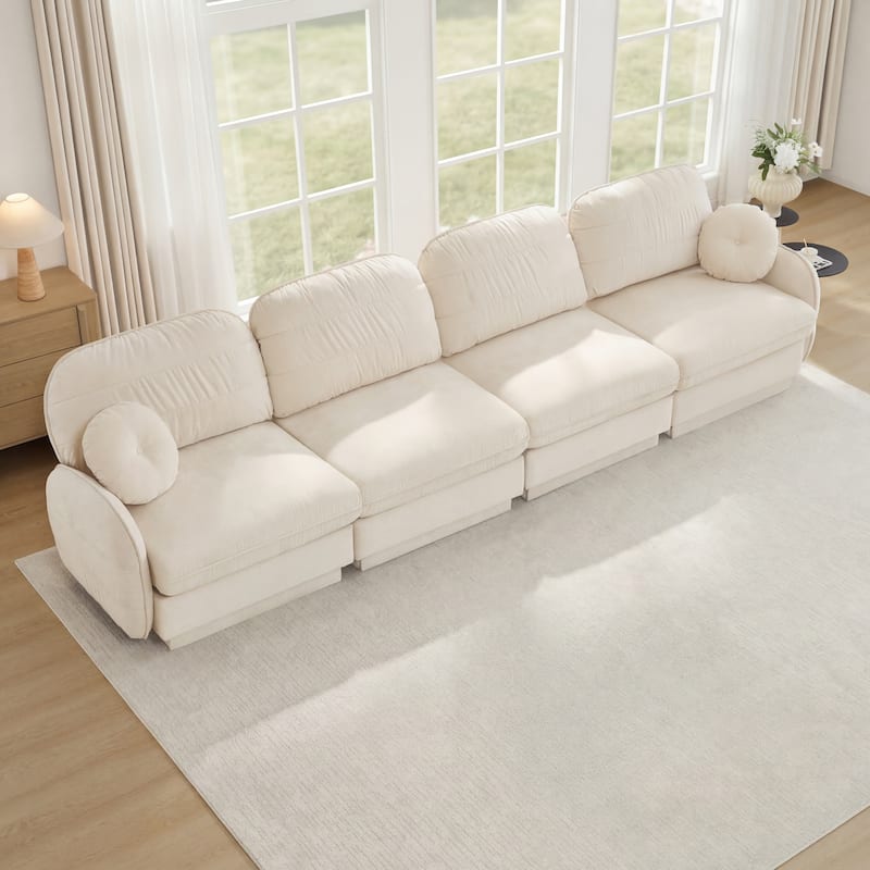 GDFStudio Alden Voss 137" Chenille Cloud 4-Seater Sofa with Quilted Back Cushions, Deep Seat