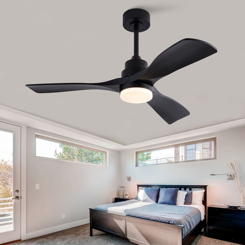 42 Inch Black Ceiling Fan with Lights and Remote, 3-Blade, Noiseless Reversible DC Motor - Modern Patio Fan - Black