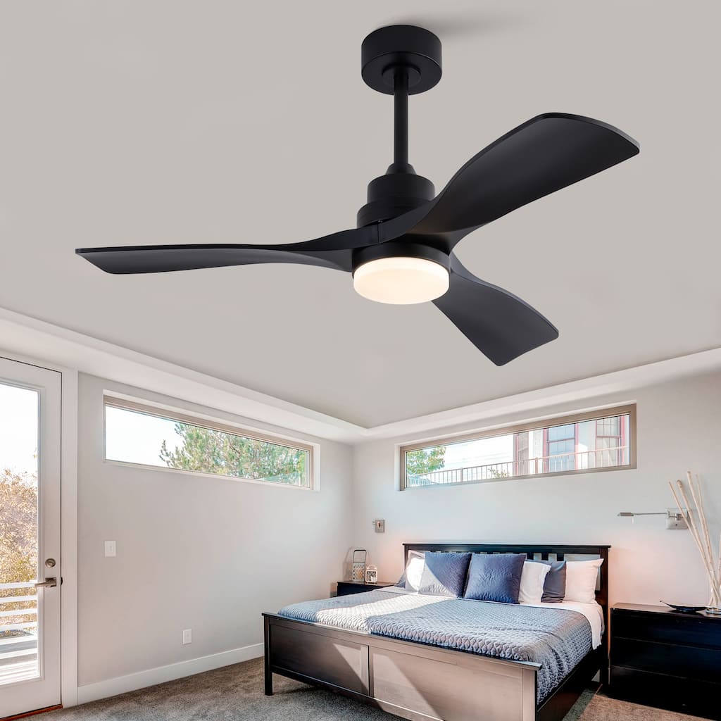 42 Inch Black Ceiling Fan with Lights and Remote, 3-Blade, Noiseless Reversible DC Motor - Modern Patio Fan