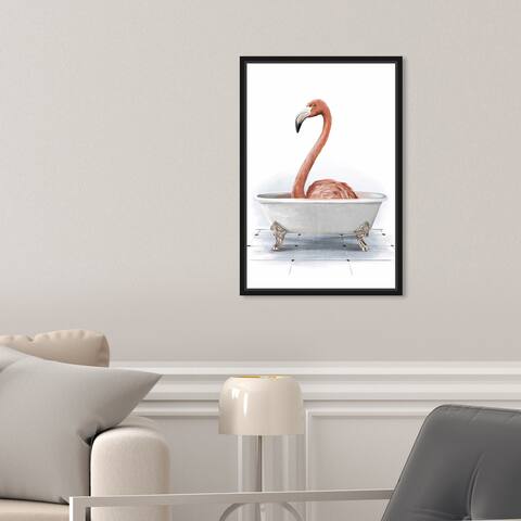 Oliver Gal 'Bathtub Flamingo' Animals White Wall Art Canvas Print