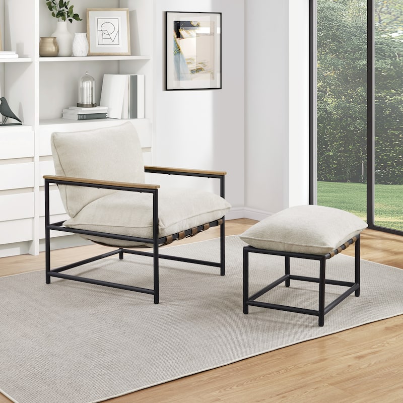 Sanders Chair & Ottoman - Ivory Chenille