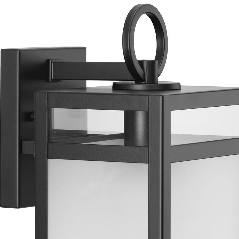 Parrish Collection One-Light Matte Black Clear and Etched Glass Modern Craftsman Outdoor Medium Wall Lantern