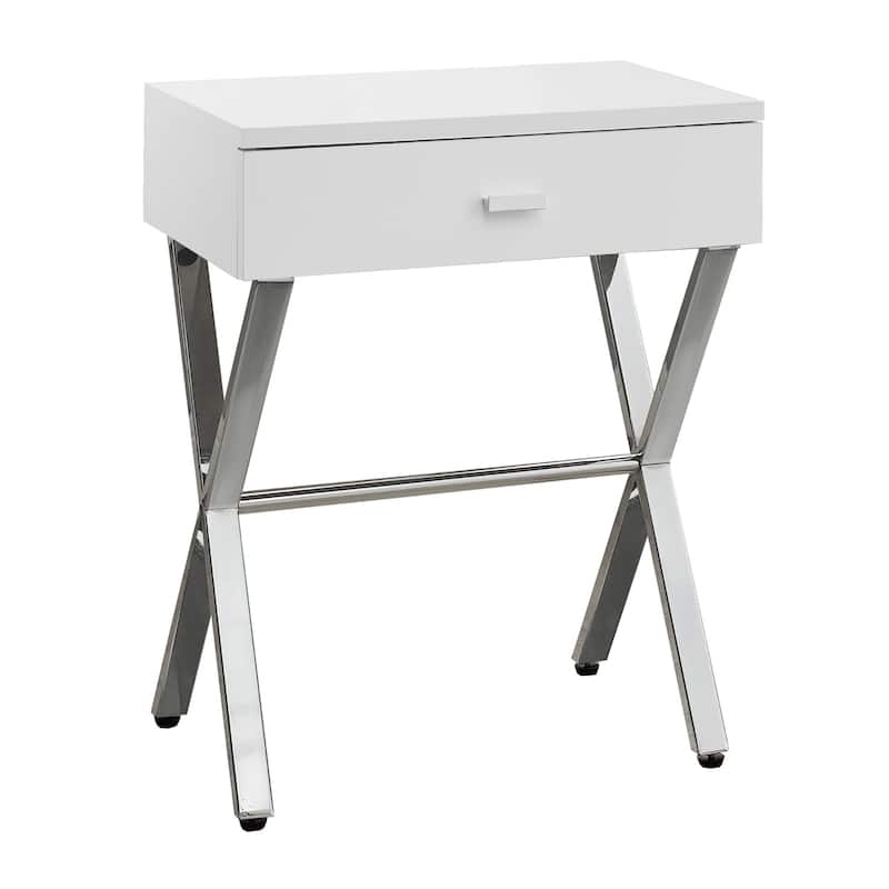 Stylish 22" End Table with Storage Drawer and Silver Metal Base Wood Top Perfect for Bedroom or Living Room - Silver-White