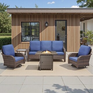 Pocassy Patio Sofa Swivel Chair with Fire Table Funiture - Bed Bath ...