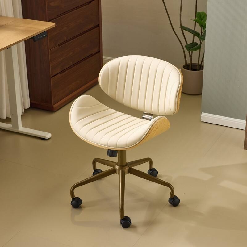 PU Curved Office Chair With Antique Bronze Base