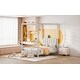 preview thumbnail 40 of 39, Canvas-upholstered Canopy Bed - Platform Wingback Bed Frame with USB, Type-C Ports Headboard, 4 Canopy Columns, 2 Sides Pocket