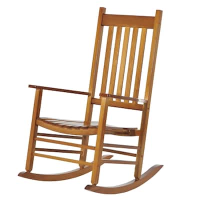 Acacia Wood Rocking Chair with Wide Slatted Seat and Comfortable Armrests for Indoor and Outdoor Use