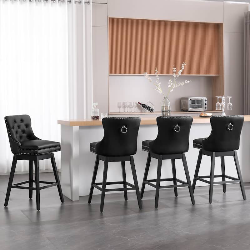 26"/29" Faux Leather Swivel Counter and Bar Height Stools (Set of 1/2/3/4) - Set of 4 - Black - Bar Height