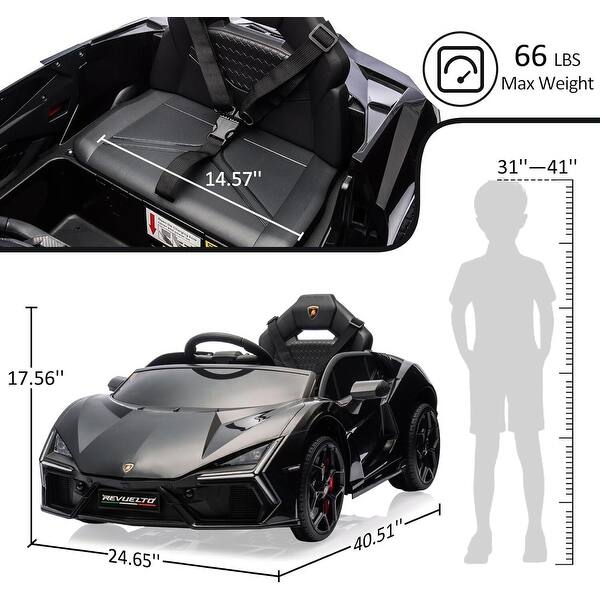 dimension image slide 6 of 7, 12V Kids Ride On Car, Licensed Lamborghini Revuelto Electric Car for Kids