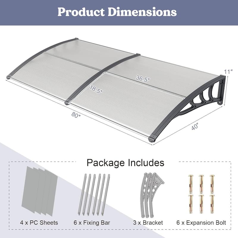 1/2PCS Window Awning Modern Polycarbonate Overhead Door Awning