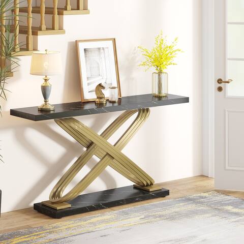 55-in Modern Faux Marble Console Table with Cross Leg