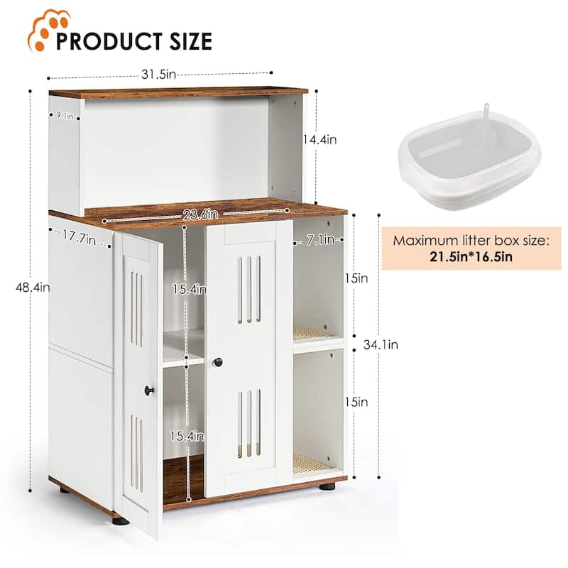 Anmytek Litter Box Enclosure for 2 Cats,Hidden Cat Furniture