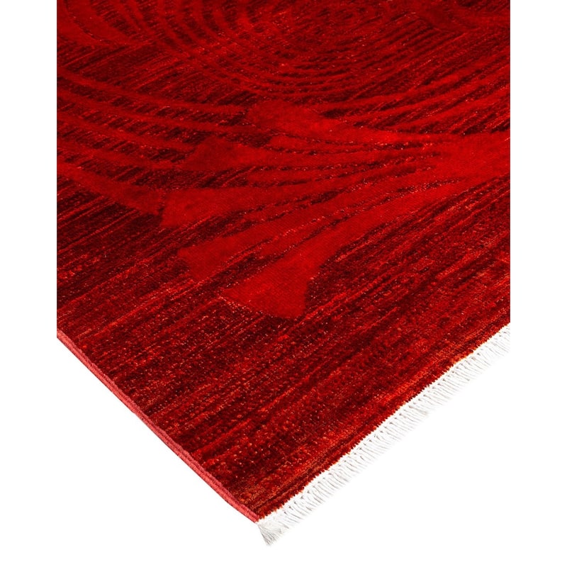 Overton Hand Knotted Wool Vintage Inspired Modern Contemporary Overdyed Orange Area Rug - 8' 1" x 10' 1"