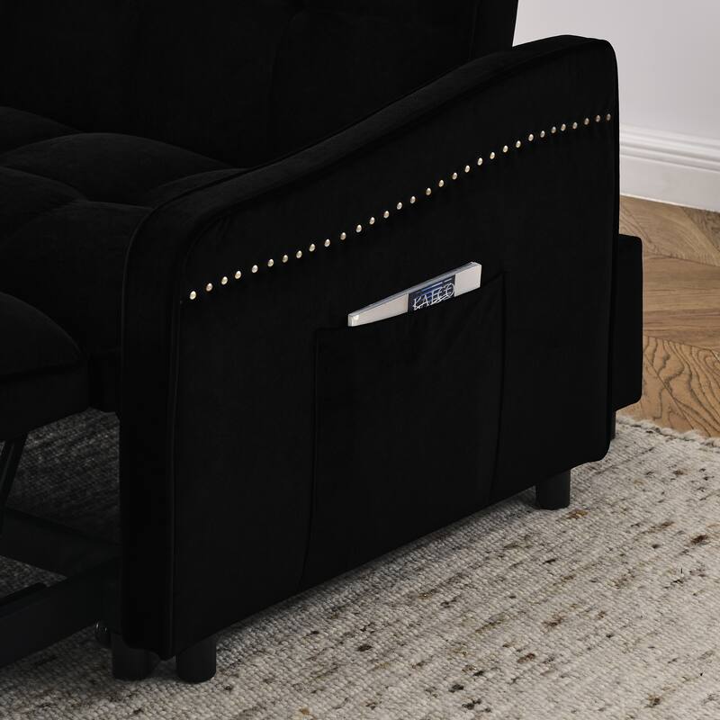 Roomfitters Velvet Loveseat Sofa Bed with Pull-Out Bed, Adjustable Back, USB & Type-C Charging, Arm Pockets