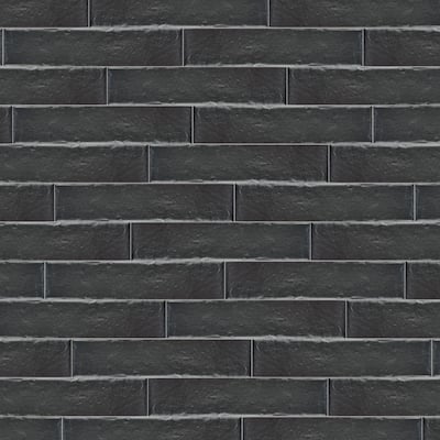Merola Tile Brooklin Brick Black 2.38 in. x 9.5 in. Porcelain Floor and ...