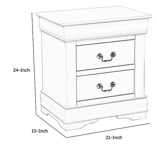 2 Drawer Wooden Nightstand with Metal Hanging Pulls and Bracket Feet