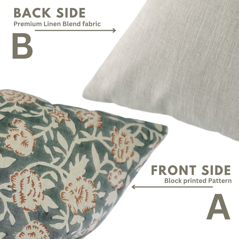 Fabdivine Gray Linen Blend 18x18 Inch Handmade Floral Throw Pillow Cover Decorative for Bed, Couch or Home, Mrignayani