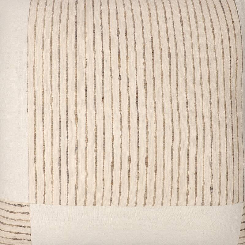 Handwoven Silk Patchwork Square Throw Pillow Cover - 24" - Cream and Beige